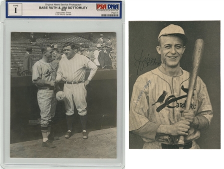 1928 World Series Babe Ruth And Jim Bottomley Type I Photo With Bottomley Signed Page (PSA/DNA & JSA)